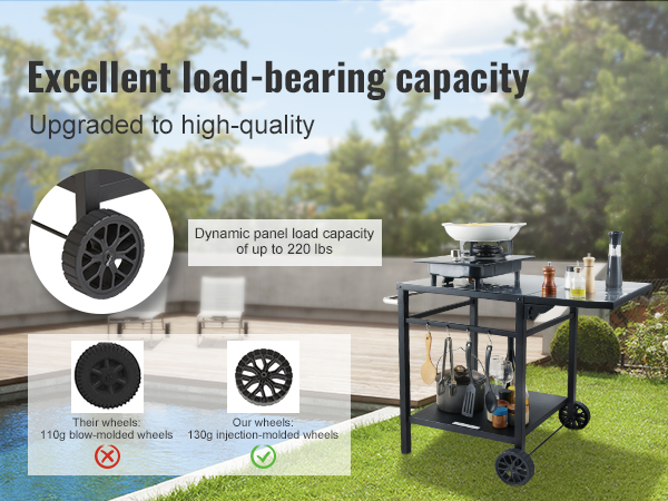 VEVOR grill dining cart with high-quality wheels and excellent load-bearing capacity in a backyard setting.