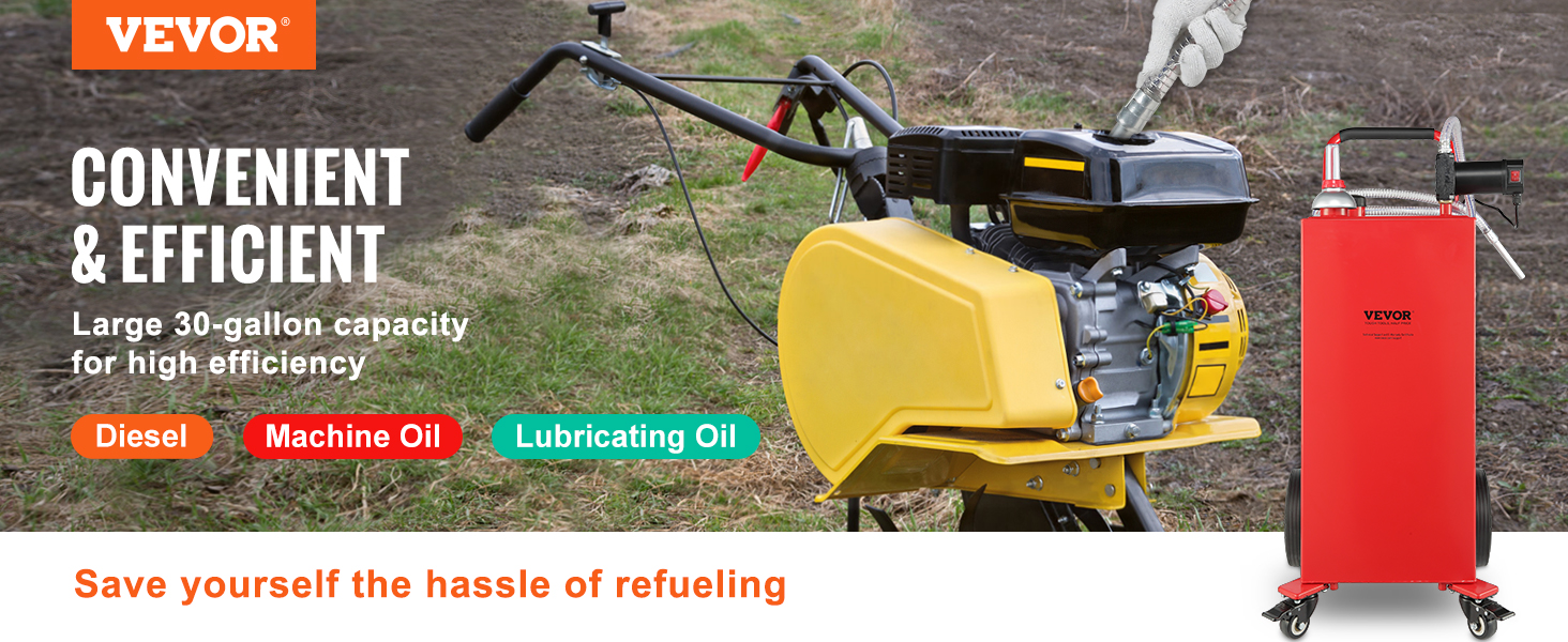 VEVOR fuel caddy – 30-gallon capacity for diesel, machine oil, lubricating oil. save the hassle of refueling.