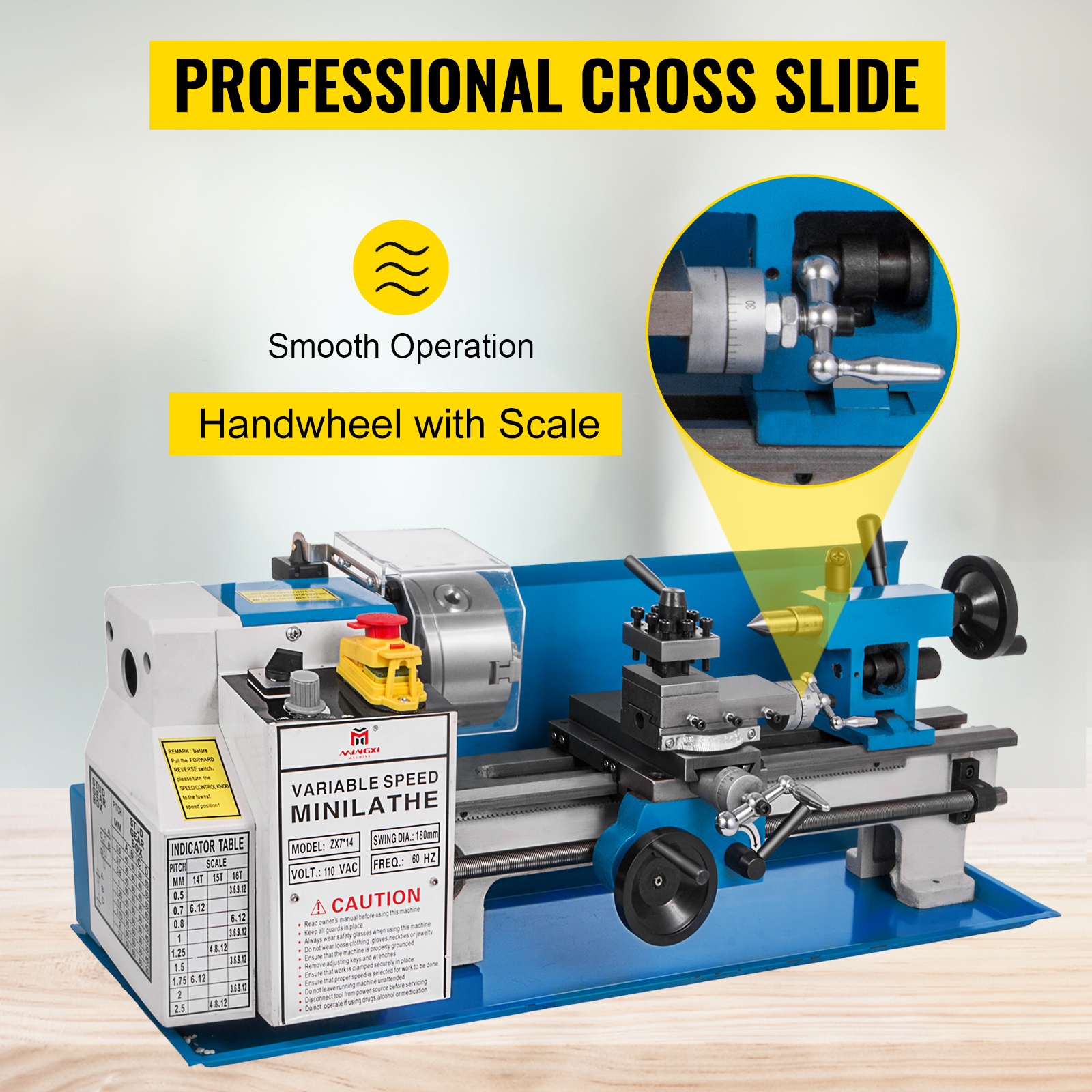 VEVOR metal lathe with professional cross slide and handwheel with scale. smooth operation.