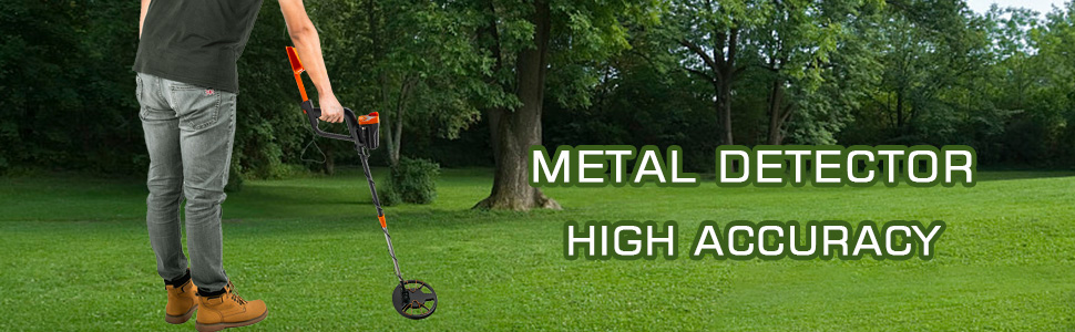person using VEVOR waterproof metal detector in a lush green park with high accuracy.
