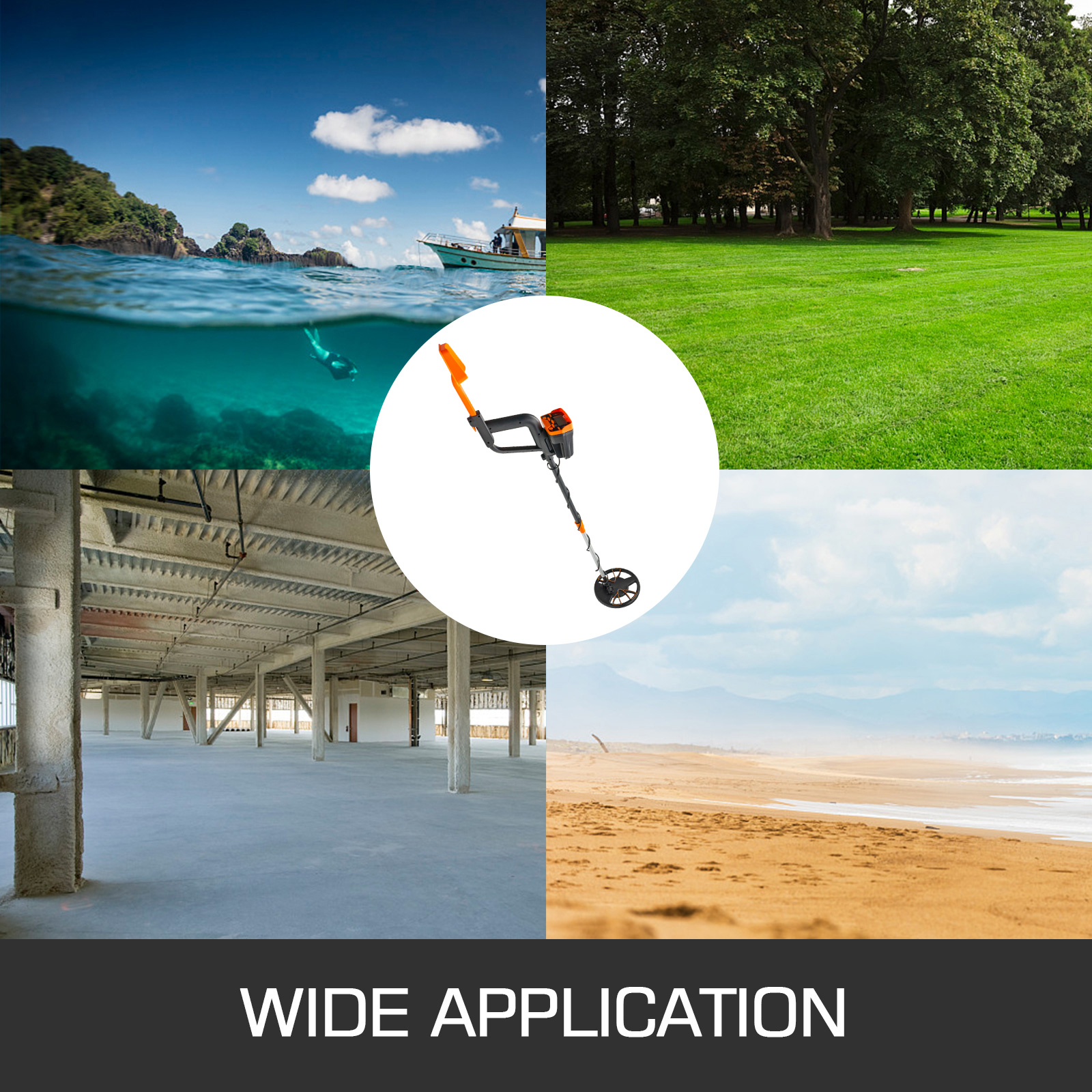 VEVOR waterproof metal detector for underwater, park, building, and beach use. wide application.