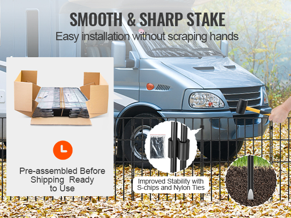 VEVOR animal barrier fence with smooth stakes, pre-assembled, ready for easy installation and stability.