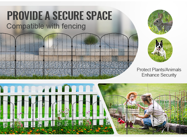 VEVOR garden fence protecting plants and animals, enhancing security, compatible with various fencing.