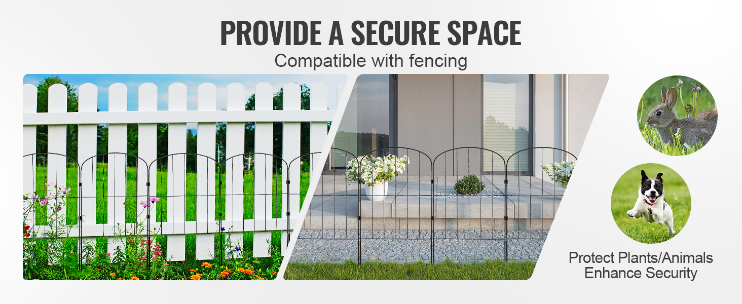 VEVOR garden fence protecting plants and animals, enhancing security, compatible with various fencing.