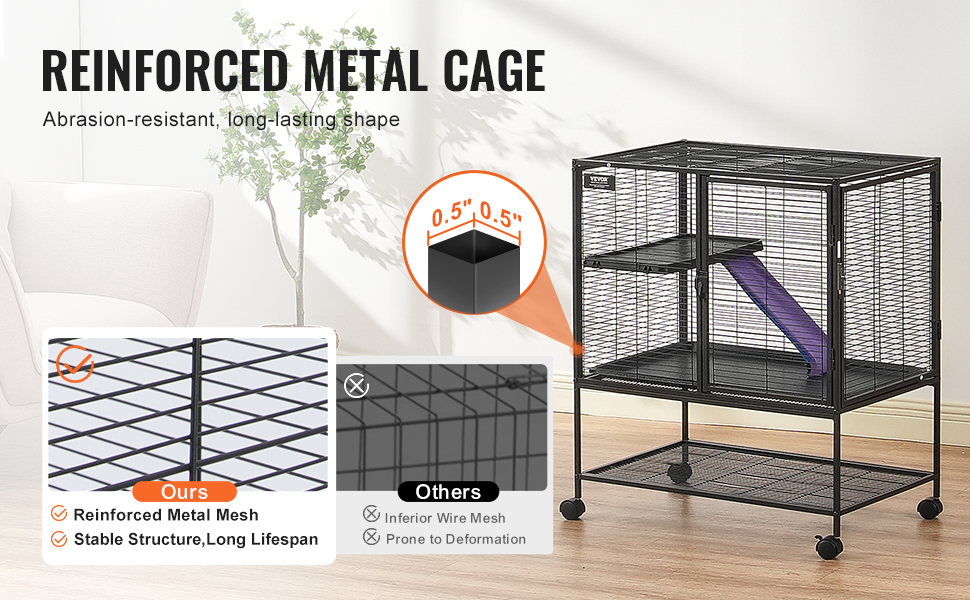 VEVOR ferret cage with reinforced metal mesh, stable structure, and abrasion-resistant design.