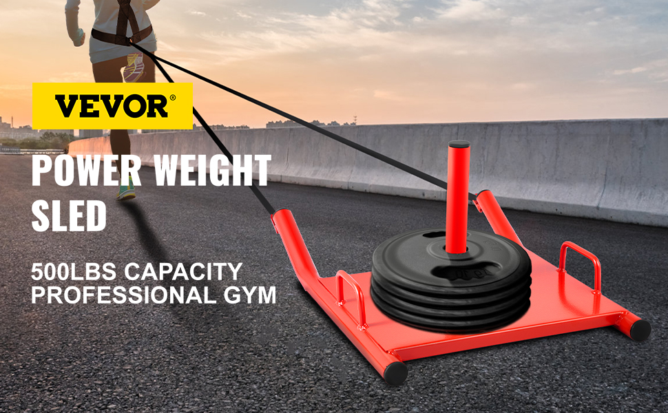 VEVOR weight sled, 500lbs capacity, ideal for professional gym training.