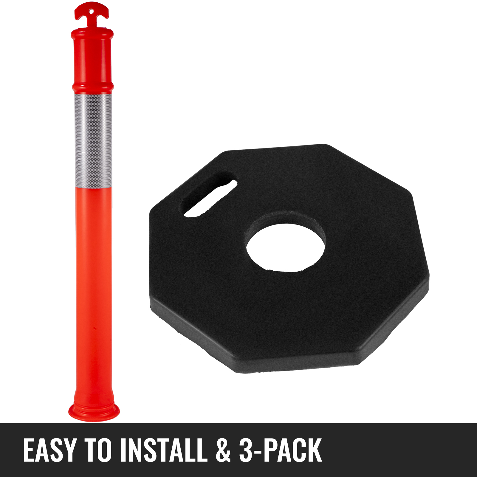 VEVOR traffic delineator posts with a red pole and detachable black base.