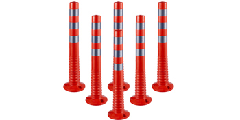 six red VEVOR traffic delineator cones with gray reflective stripes.