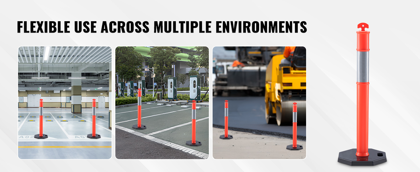 VEVOR traffic delineator displayed in parking lot, outdoor, and construction environments.