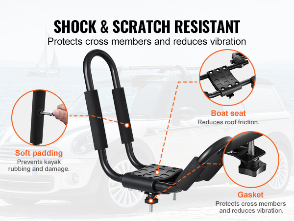 VEVOR kayak roof rack with soft padding, boat seat, and gasket for shock resistance and durability.