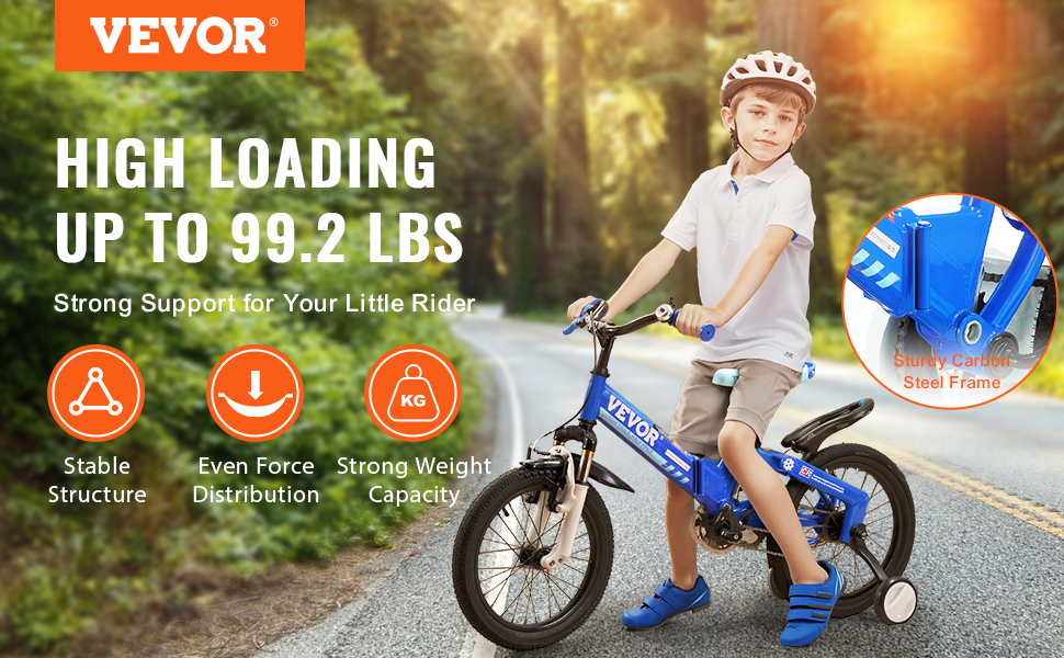 VEVOR toddler balance bike, high loading up to 99.2 lbs, stable structure, and even force distribution.