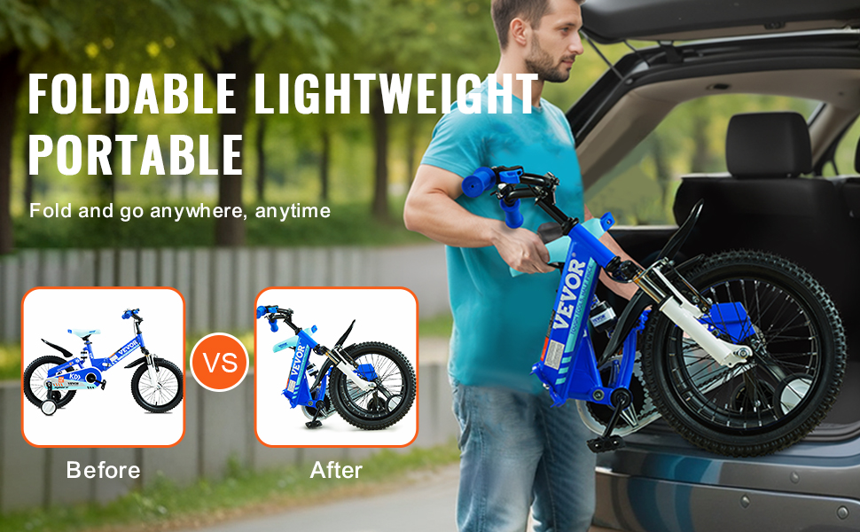 VEVOR toddler balance bike features foldable, lightweight design for easy portability and transport.