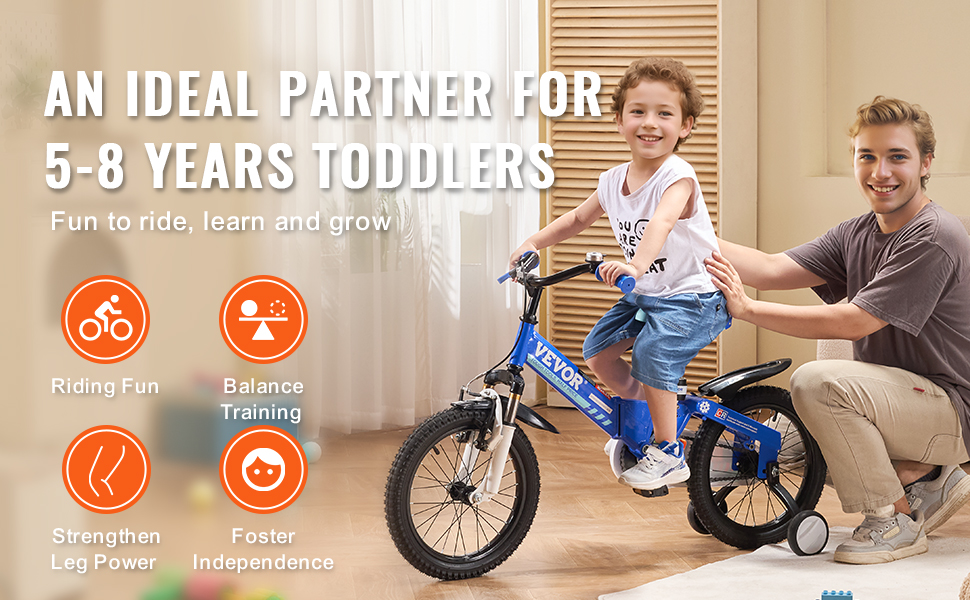 VEVOR toddler balance bike for 5-8 years toddlers, ideal for riding fun, balance training, and fostering independence.