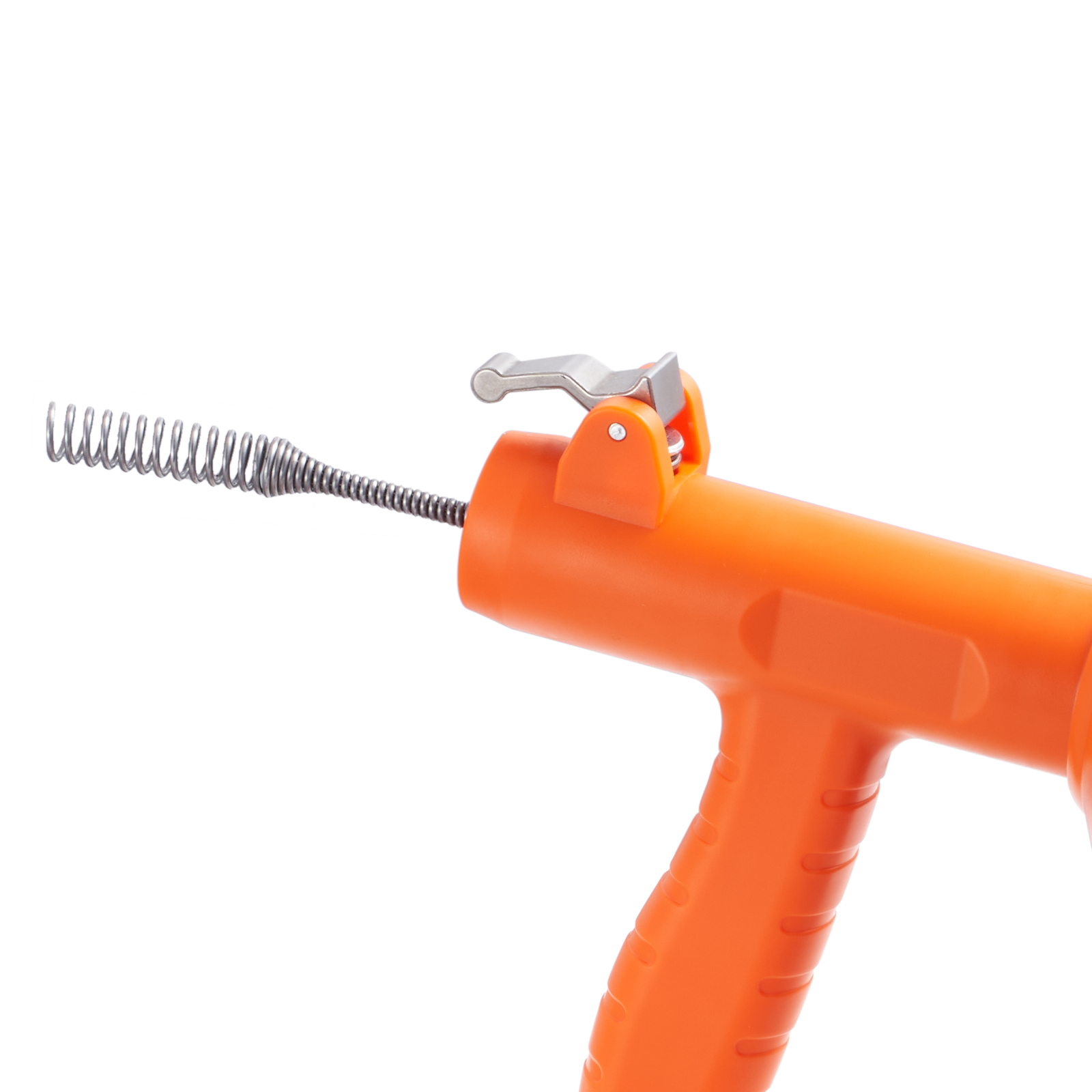 orange VEVOR drain auger with ergonomic handle and coiled metal tip for efficient drain cleaning.