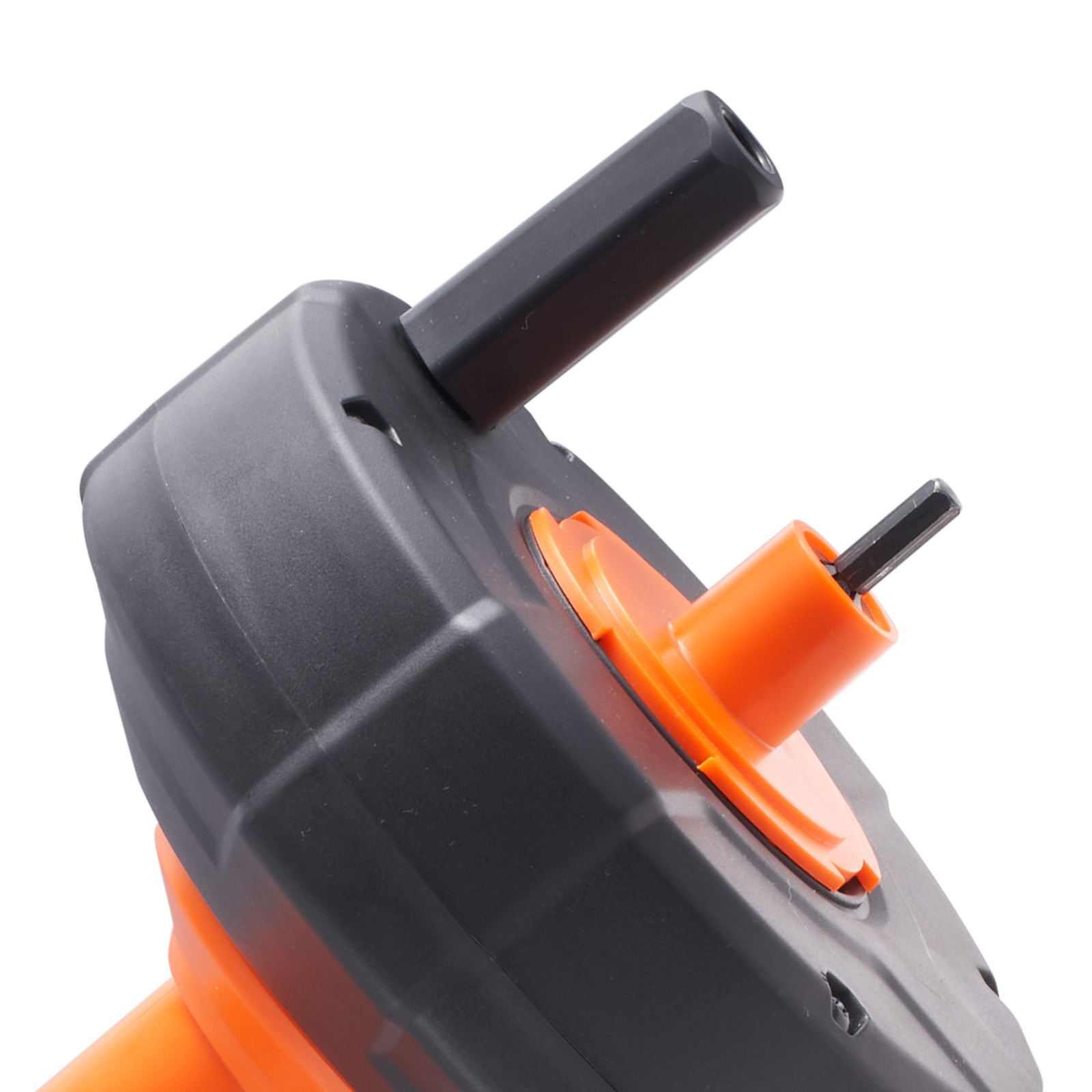 close-up of VEVOR drain auger with black handle and orange components, showcasing its durable design.