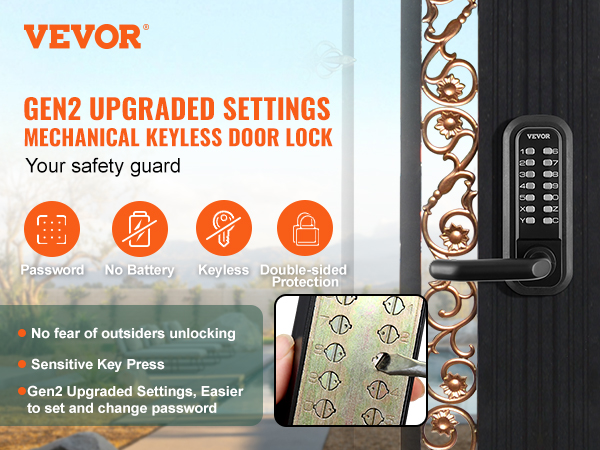 VEVOR keyless entry door lock with mechanical keypad and gen2 upgraded settings for enhanced security.