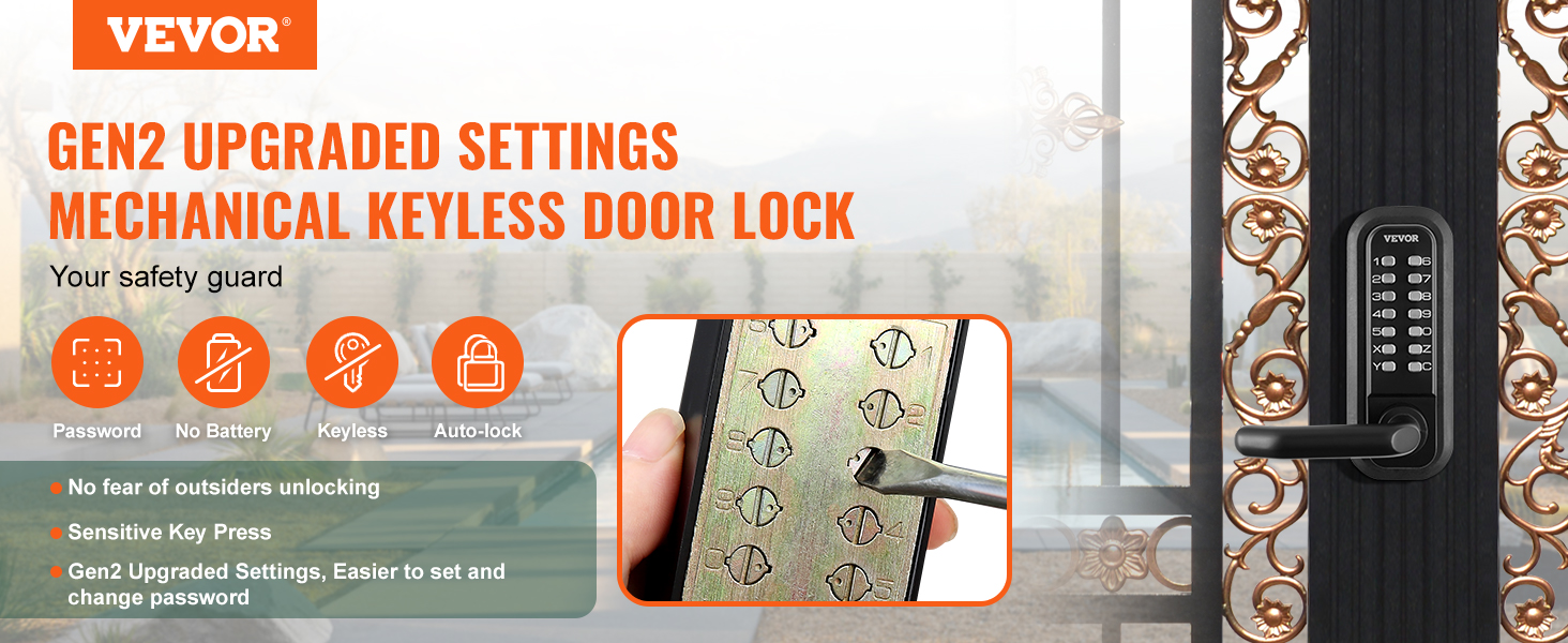 VEVOR keyless entry door lock with mechanical keypad and gen2 upgraded settings for enhanced security.
