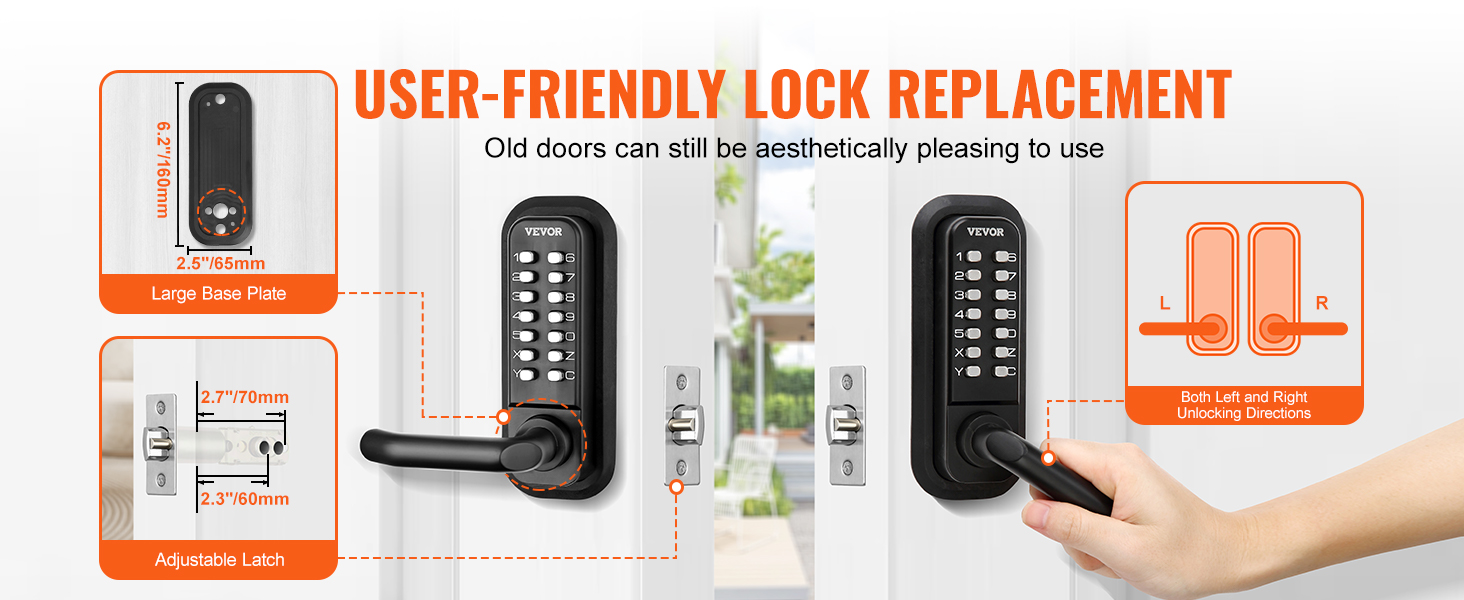 user-friendly lock replacement VEVOR keyless entry door lock with large base plate and adjustable latch.