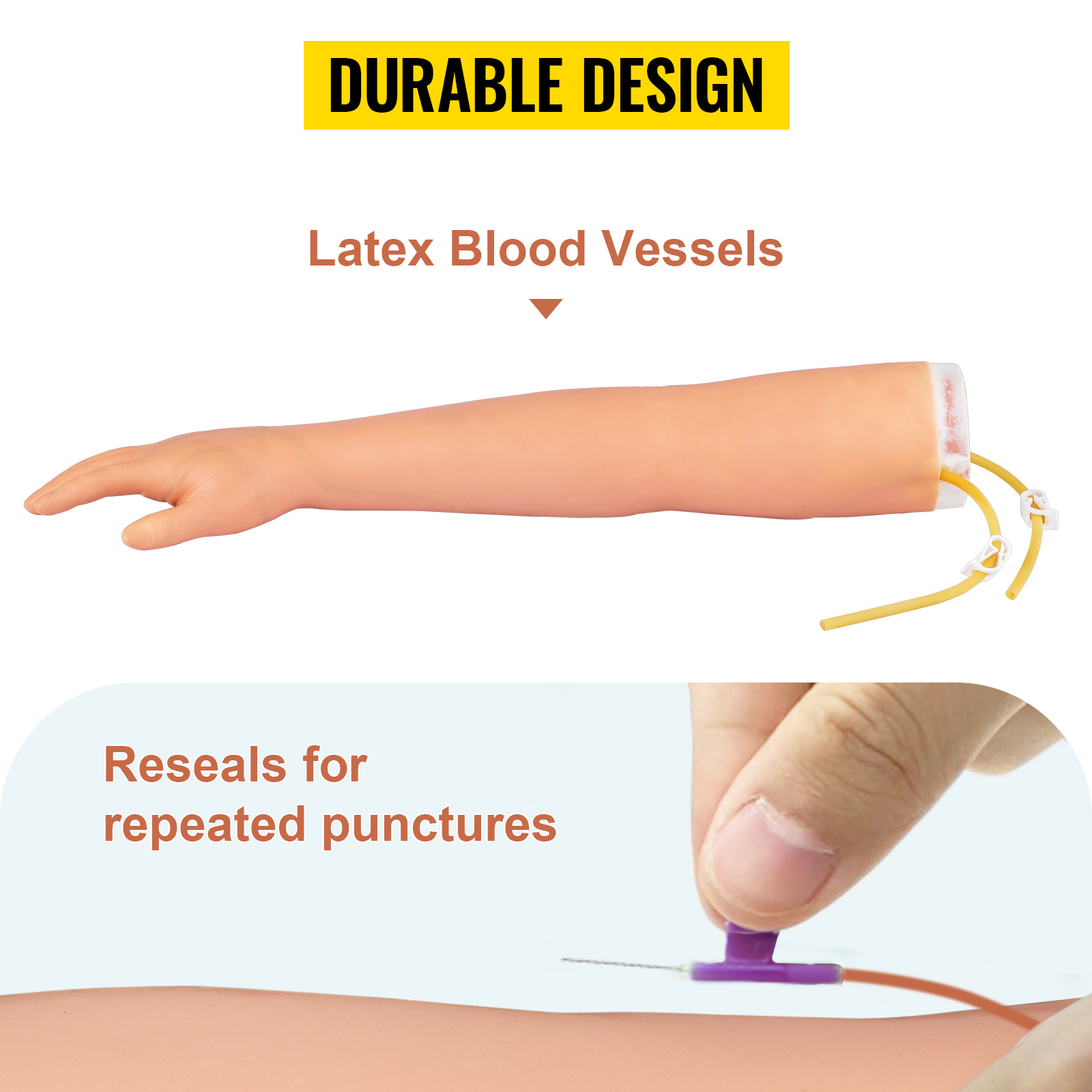 VEVOR phlebotomy practice kit with latex blood vessels, reseals for repeated punctures, durable design.