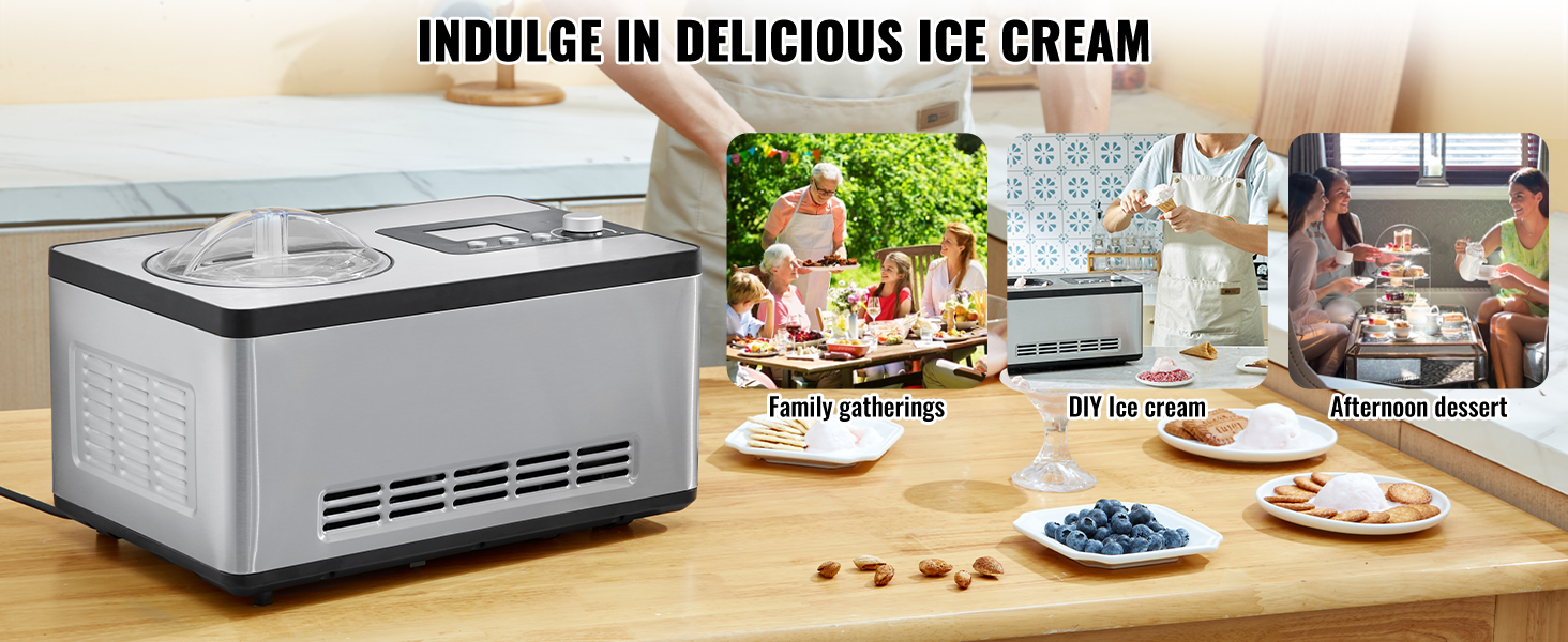 VEVOR automatic ice cream maker in kitchen, ideal for family gatherings, diy ice cream, and afternoon desserts.