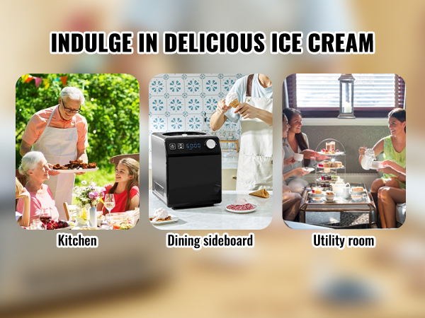 VEVOR ice cream maker on countertop, perfect for family gatherings, diy ice cream, and afternoon desserts.