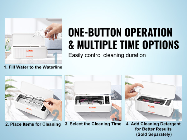 VEVOR ultrasonic jewelry cleaner with easy one-button operation and multiple time options for cleaning.