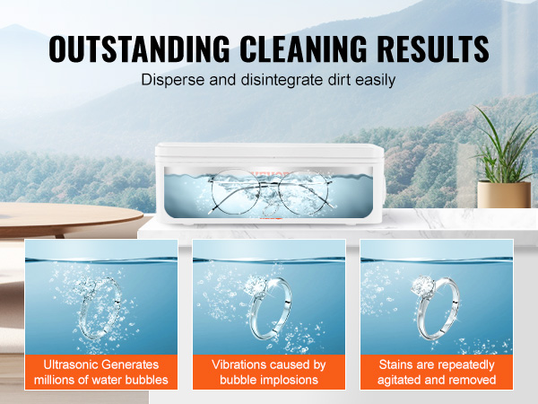 VEVOR ultrasonic jewelry cleaner effectively removes dirt using millions of water bubbles and vibrations.