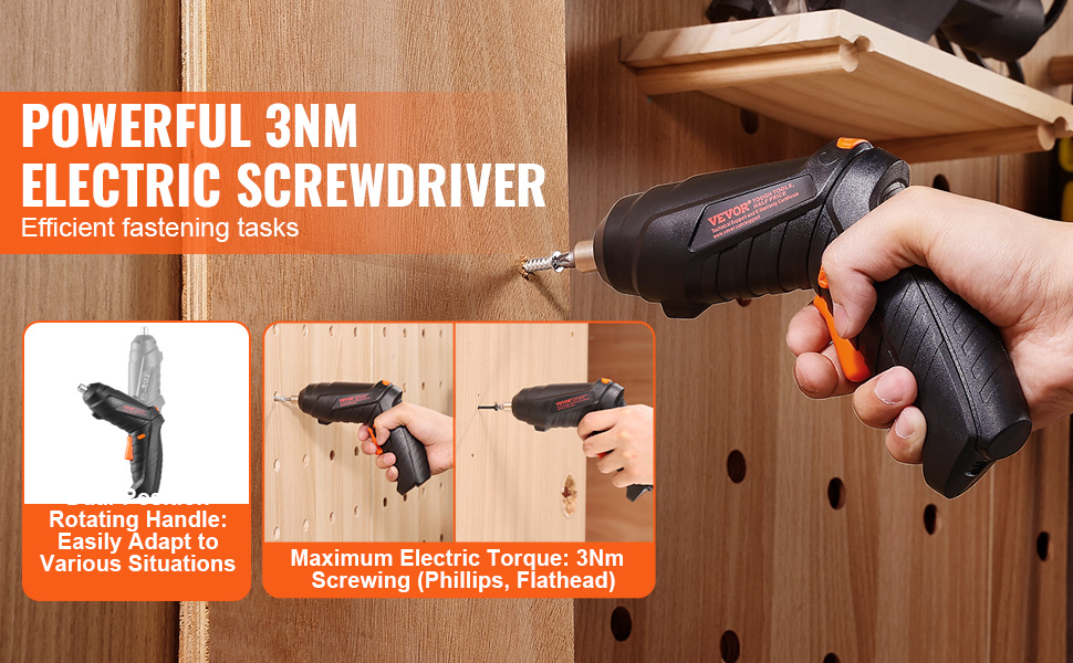 VEVOR tool kit: powerful 3nm electric screwdriver with rotating handle for efficient fastening tasks.
