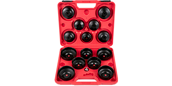 red case with multiple black wrenches, VEVOR oil filter wrench set.