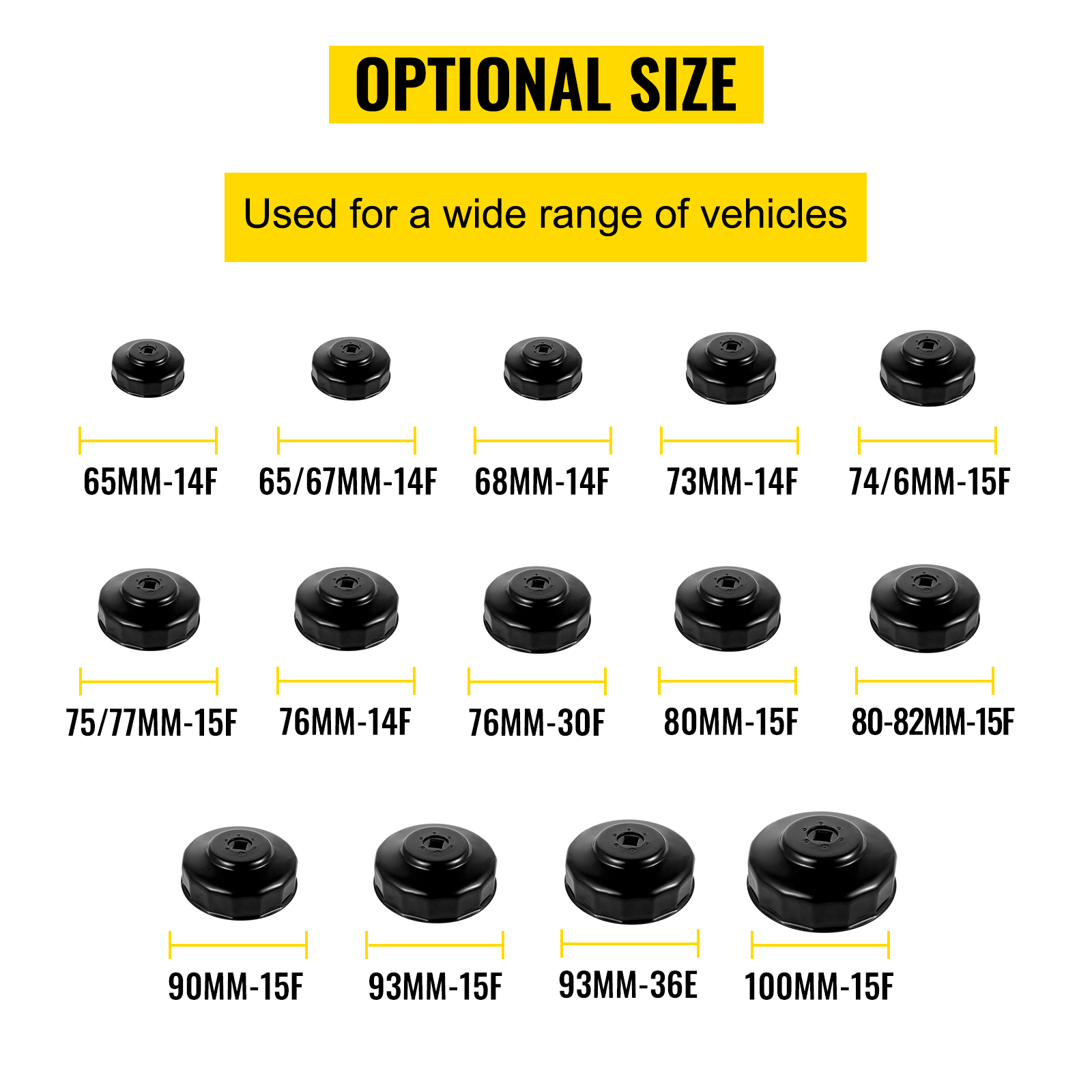 VEVOR oil filter wrench set with various sizes for multiple vehicle applications.