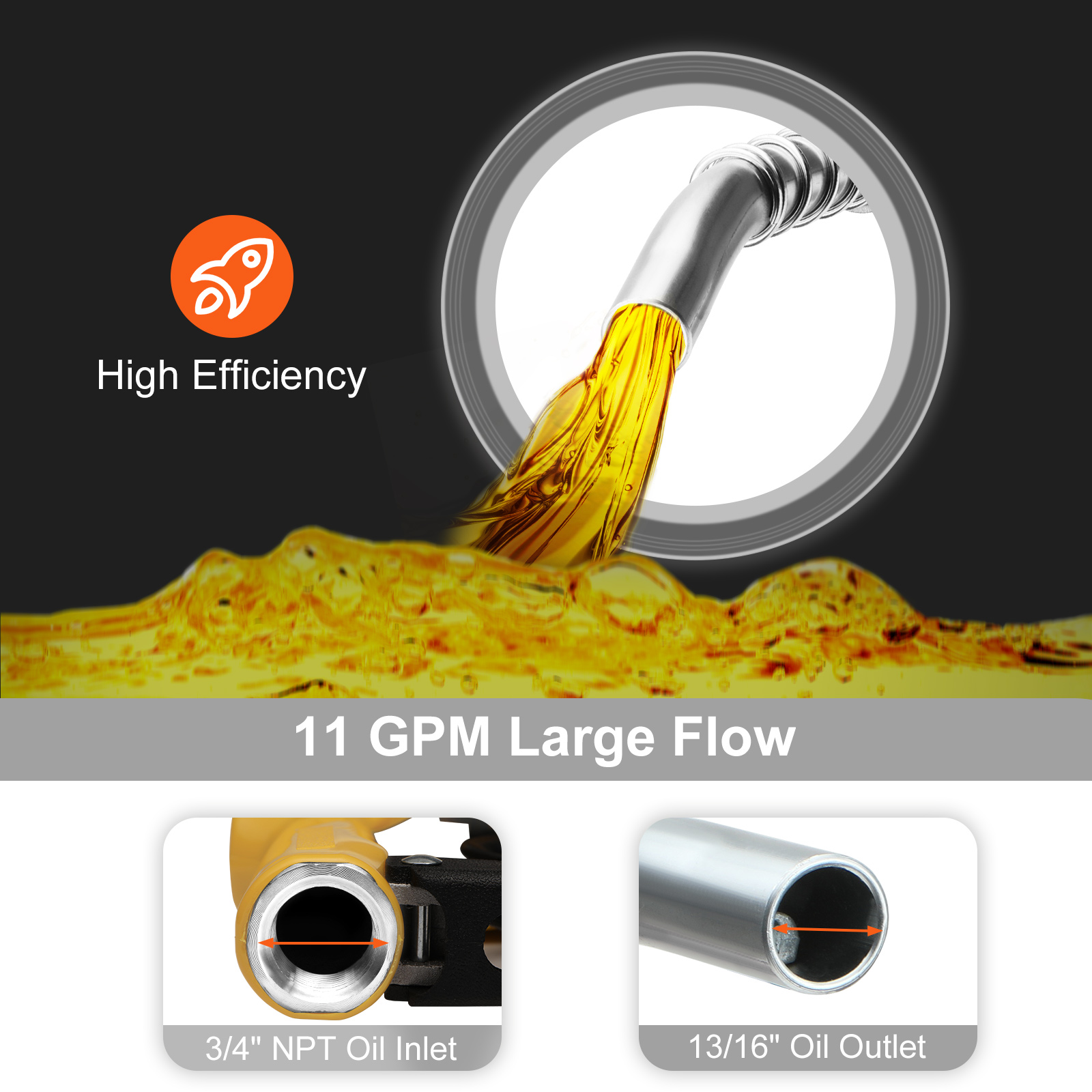 VEVOR automatic fuel nozzle, high efficiency, 11 gpm large flow, 3/4" npt oil inlet, 13/16" oil outlet
