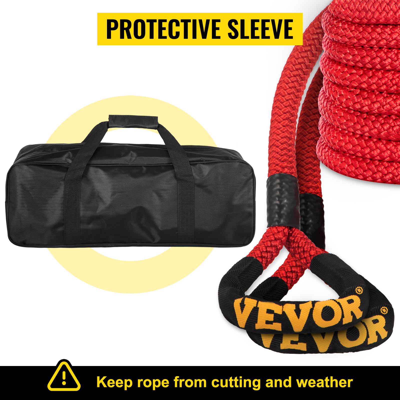 VEVOR recovery tow rope with protective sleeve and carrying bag.