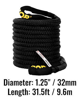 VEVOR kinetic recovery rope, black, coiled, 32mm diameter, 31.5ft length
