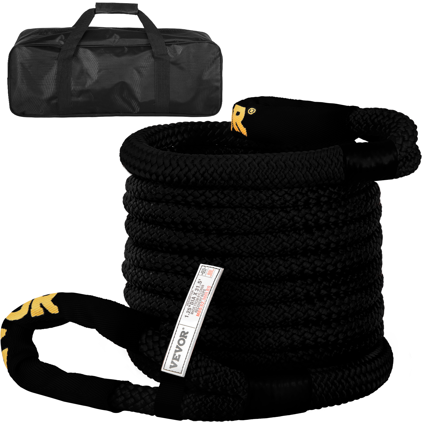 VEVOR kinetic recovery rope with storage bag in black.