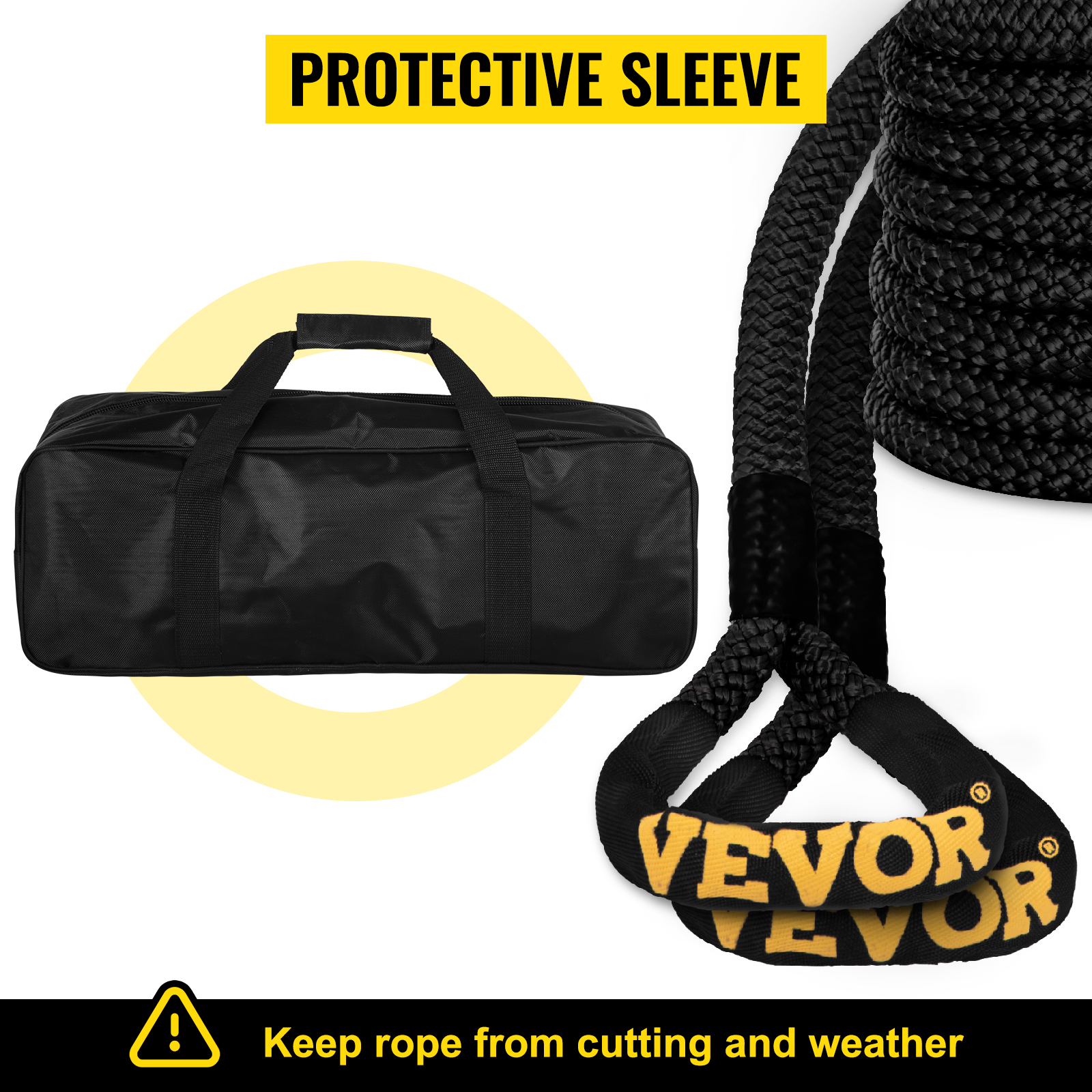 VEVOR kinetic recovery rope with protective sleeve and storage bag.