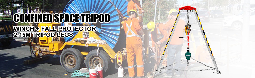 VEVOR confined space tripod kit with winch and fall protector, 2.15m tripod legs.