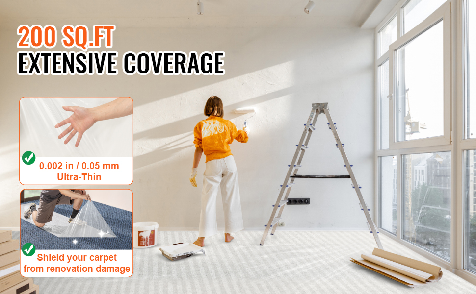 painting room with VEVOR carpet protection film, 200 sq.ft coverage, ultra-thin and shields from damage.