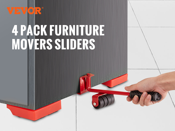 VEVOR furniture dolly set with lever lifting a cabinet; supports up to 250 lbs, user-friendly for all.