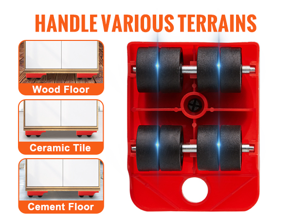 VEVOR furniture dolly with pp wheels for wood, ceramic tile, and cement floor adaptability.
