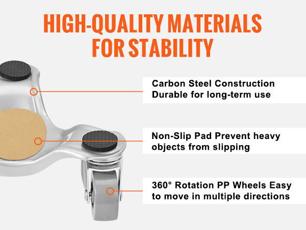 high-quality VEVOR furniture dolly with carbon steel, non-slip pads, and 360° rotating pp wheels.