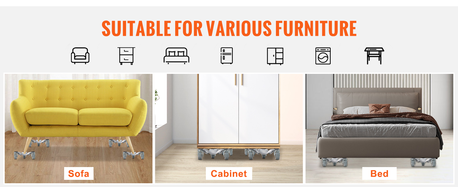 VEVOR furniture dolly moving a sofa, cabinet, and bed. suitable for various furniture types.