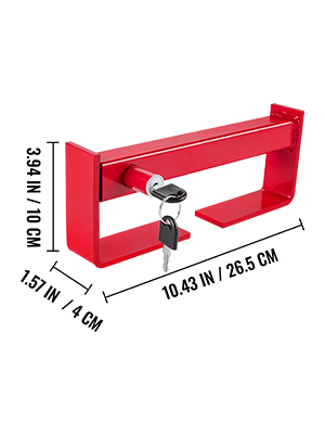 red VEVOR cargo container lock with dimensions and two keys.