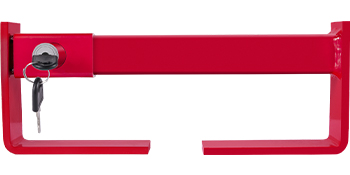 red VEVOR cargo container lock with two keys inserted.