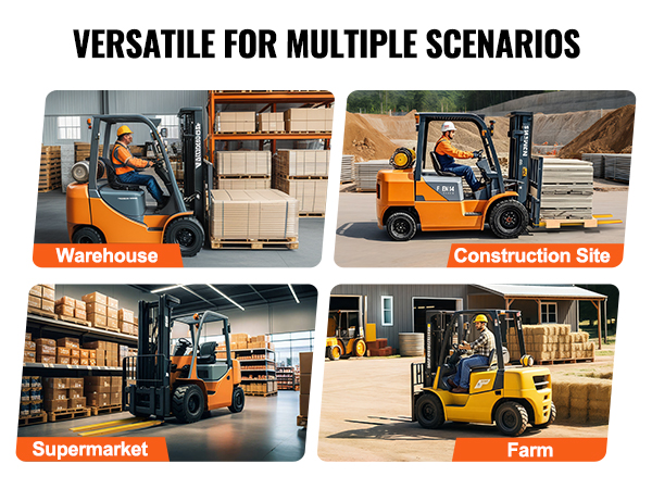 forklift demonstrating easy installation of VEVOR pallet fork extensions in a warehouse setting.