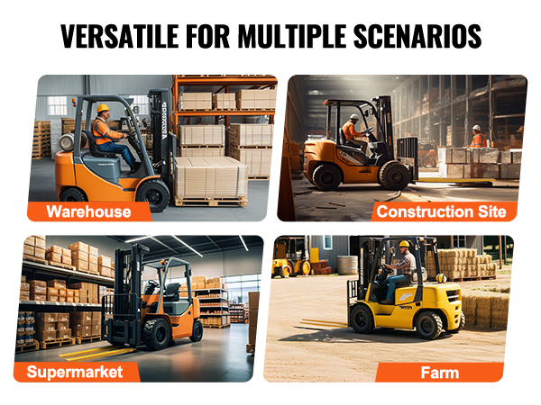 VEVOR pallet fork extensions on forklift with details on installation guide and easy setup instructions.