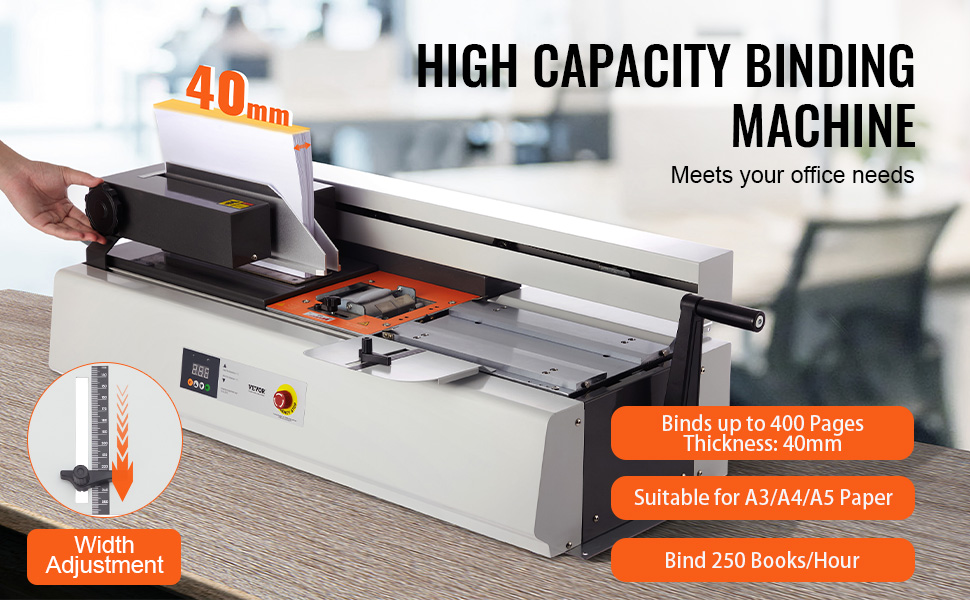 VEVOR thermal binding machine, 40mm capacity, binds 400 pages, suitable for a3/a4/a5, binds 250 books/hour.