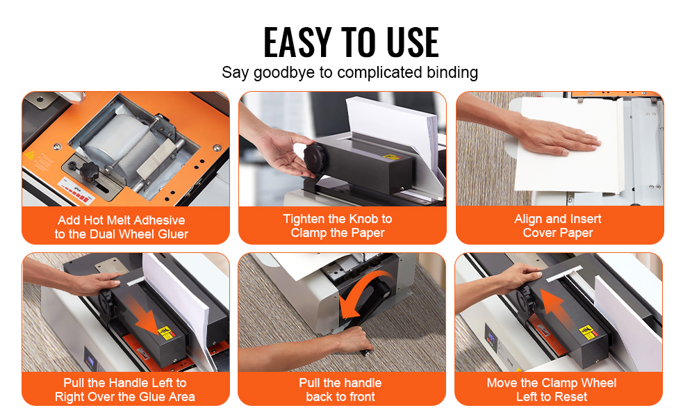 easy-to-use VEVOR thermal binding machine step-by-step guide for hot melt adhesive binding.