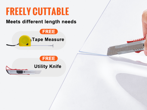 freely cuttable VEVOR strip curtain with free tape measure and utility knife for flexible length needs.