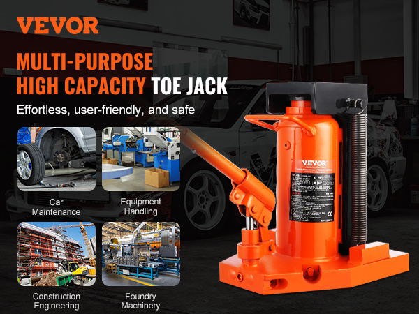 VEVOR hydraulic toe jack for car maintenance, equipment handling, construction, and foundry machinery.