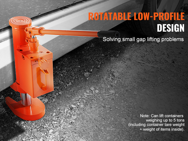 VEVOR hydraulic toe jack with a rotatable low-profile design lifts up to 5 tons.